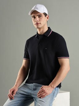 Tommy Hilfiger - Navy Blue Solid Regular Fit Cotton Polo T-Shirt