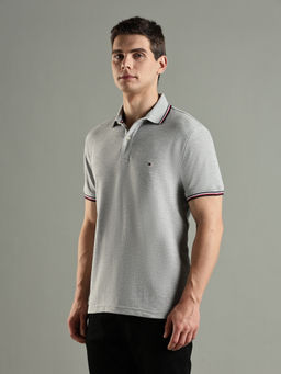 Tommy Hilfiger - Grey Solid Regular Fit Cotton Polo T-Shirt