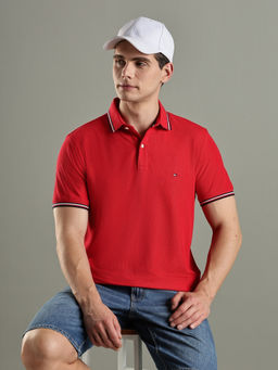 Tommy Hilfiger - Red Solid Regular Fit Cotton Polo T-Shirt