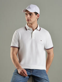 Tommy Hilfiger - White Solid Regular Fit Cotton Polo T-Shirt