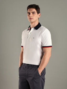 Tommy Hilfiger - White Solid Regular Fit Cotton Polo T-Shirt