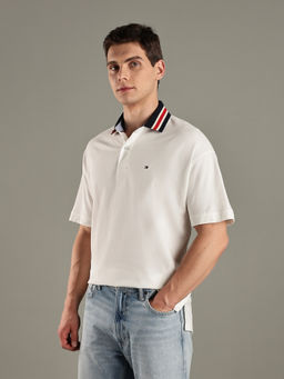 Tommy Hilfiger - White Solid Regular Fit Cotton Polo T-Shirt