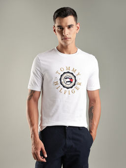 Tommy Hilfiger - White Logo Regular Fit Cotton T-Shirt