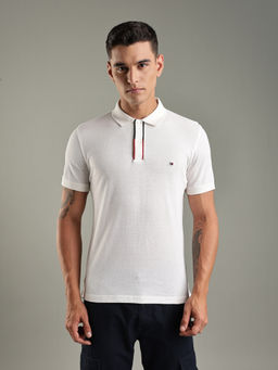 Tommy Hilfiger - White Solid Regular Fit Cotton Polo T-Shirt