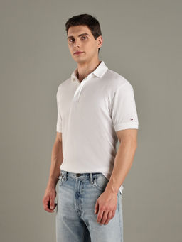Tommy Hilfiger - White Solid Regular Fit Cotton Polo T-Shirt