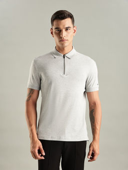 Tommy Hilfiger - Grey Solid Regular Fit Cotton Polo T-Shirt