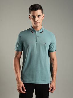 Tommy Hilfiger - Green Solid Regular Fit Cotton Polo T-Shirt