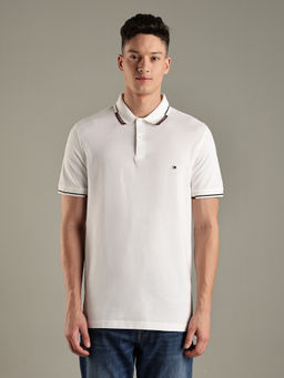Tommy Hilfiger - White Solid Regular Fit Cotton Polo T-Shirt