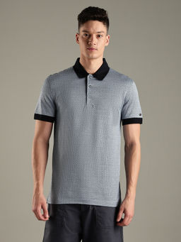 Tommy Hilfiger - Navy Blue Printed Regular Fit Cotton Polo T-Shirt