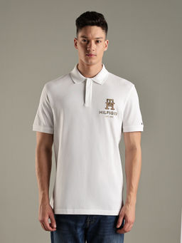 Tommy Hilfiger - White Logo Regular Fit Cotton Polo T-Shirt