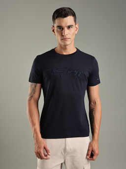 Tommy Hilfiger - Navy Blue Logo Regular Fit Cotton T-Shirt