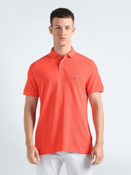 Tommy Hilfiger - Orange Solid Regular Fit Cotton Polo T-Shirt