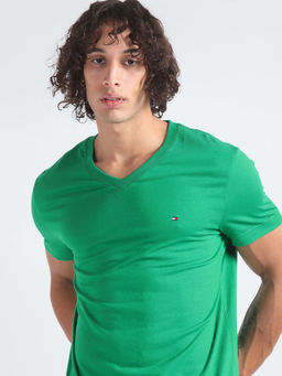 Tommy Hilfiger - Green Solid Slim Fit Cotton T-Shirt