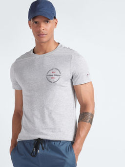 Tommy Hilfiger - Grey Logo Slim Fit Cotton T-Shirt