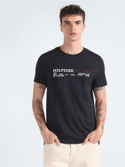 Tommy Hilfiger - Navy Blue Typography Slim Fit Cotton T-Shirt