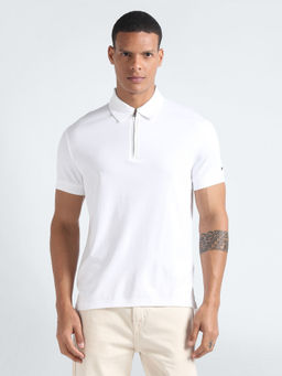 Tommy Hilfiger - White Solid Slim Fit Cotton Polo T-Shirt