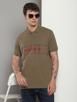 Tommy Hilfiger - Olive Stripes Regular Fit Cotton Polo T-Shirt