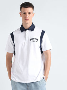 Tommy Hilfiger - White Logo Oversized Fit Cotton Polo T-Shirt