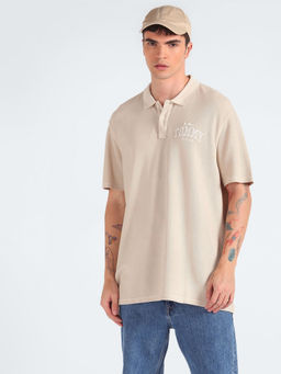 Tommy Hilfiger - Beige Logo Oversized Fit Cotton Polo T-Shirt