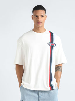 Tommy Hilfiger - White Striped Oversized Fit Cotton T-Shirt