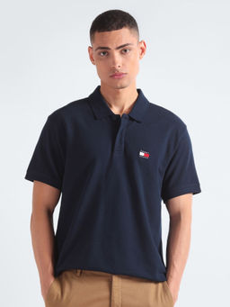 Tommy Hilfiger - Navy Blue Solid Regular Fit Cotton Polo T-Shirt