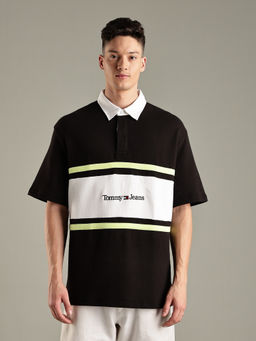 Tommy Hilfiger - Black Colorblock Regular Fit Cotton Polo T-Shirt