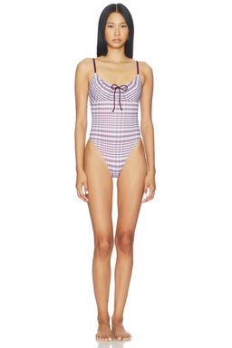 Good American - Plaid Drawstring One Piece Swimsuit