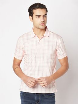 CRIMSOUNE CLUB - Men Peach Checked Polo T-Shirt
