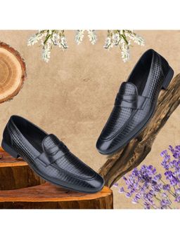 EZOK - Leather Black Casual Loafer Shoes for Men