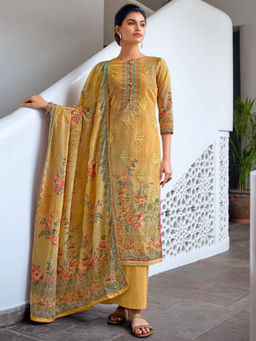 Stylee LIFESTYLE - Yellow Cotton Digital Printed Dress Material (Set of 3)