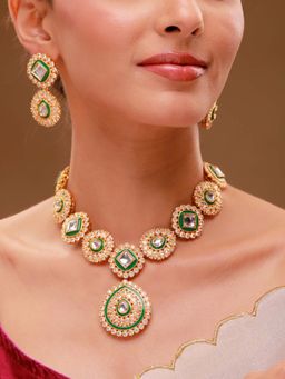 Voylla - White Brass Kundan Necklace with Pair Of Earrings