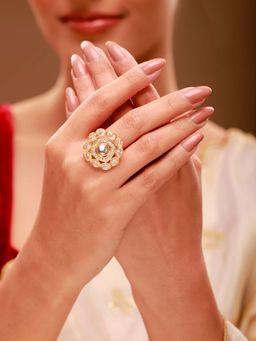 Voylla - White Brass Kundan Ring