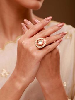 Voylla - Red Brass Kundan Ring