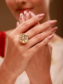 Voylla - White Brass Kundan Ring