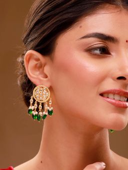 Voylla - Green Brass Kundan Pair Of Earrings