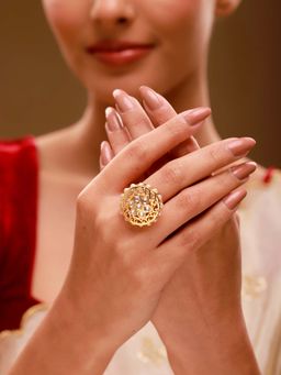 Voylla - White Brass Kundan Ring