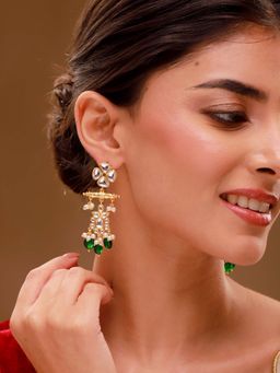 Voylla - Green Brass Kundan Pair Of Earrings