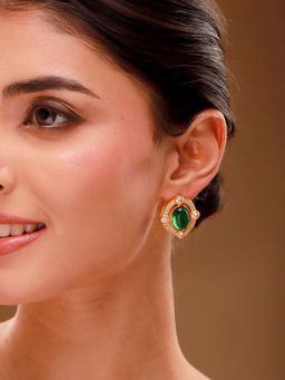 Voylla - Green Brass Kundan Pair Of Earrings