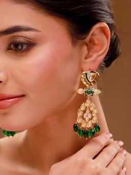 Voylla - Green Brass Kundan Pair Of Earrings