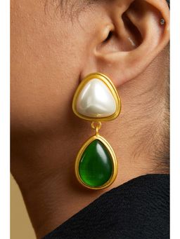 AMOSSH - Green Brass Statement Pair Of Earrings