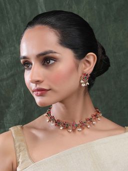 STILEADDA - Multi-Color Copper Stones Necklace with Pair Of Earrings