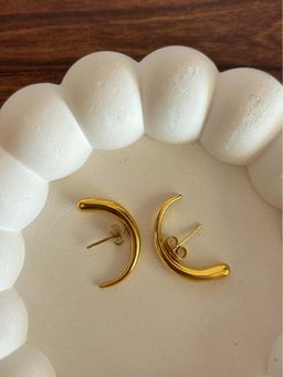 AMOSSH - Gold Stainless Steel Statement Pair Of Earrings
