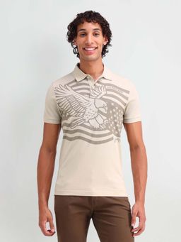 U.S. Polo Assn. Denim Co. - Mens Beige Graphic Printed Polo T-shirt