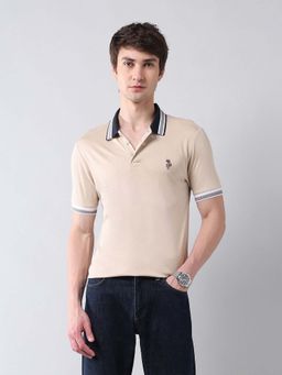 U.S. Polo Assn. Denim Co. - Mens Beige Solid Polo T-shirt