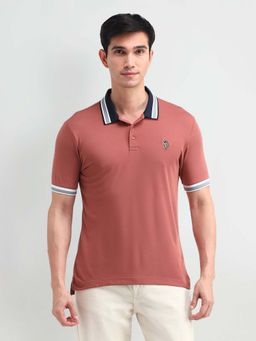 U.S. Polo Assn. Denim Co. - Mens Salmon Pink Solid Polo T-shirt