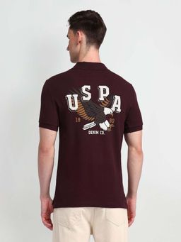 U.S. POLO ASSN. - Mens Cotton Burgundy Graphic Print Polo T-shirt