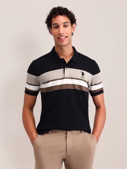 U.S. POLO ASSN. - Mens Black Slim Fit Striped Polo T-shirt