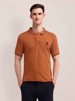 U.S. POLO ASSN. - Mens Orange Solid Slim Fit Polo T-shirt