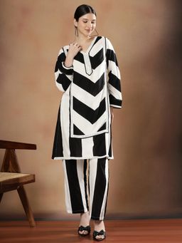 STYLEBAAZI - Women Viscose Rayon Black Embroidered Kurta with Trouser