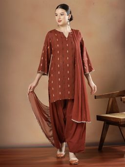 STYLEBAAZI - Women Pure Cotton Brown Floral Kurti with Salwar and Dupatta